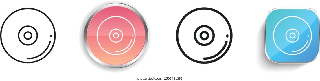 CD-Symbol. Design mit dünnen Linien, regelmäßigen Linien und Schaltflächen einzeln auf weißem Hintergrund