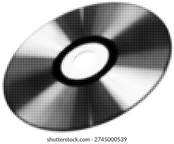 Compact Disc Isolated in Retro Black and White Halftone Collage Element for Vintage Pop Art Design
