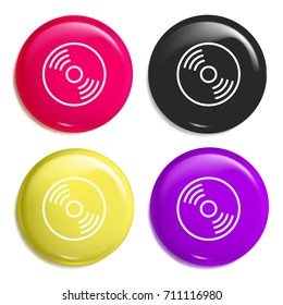 Compact disc multi color glossy badge icon set. Realistic shiny badge icon or logo mockup