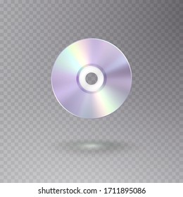 Kompakte Platte für Aufzeichnungsdaten einzeln auf transparentem Hintergrund. Holographisches goldenes Scheibensymbol. Vektorillustration Grafik irisierende Neonmusik CD oder DVD-Vorlage