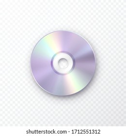 Compact disc for record data isolated on transparent background. Holographic golden disk icon. Vector graphic iridescent neon music cd or dvd disc template