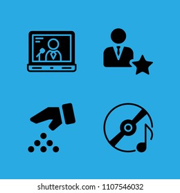 compact disc, seeds, laptop and manager icons vector in sample icon set for web and graphic design