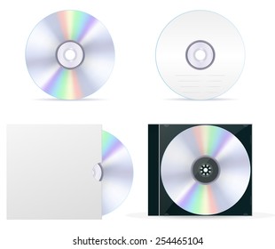 Compact Disc Set: Cd, Box, Cover- Vector Drawing Isolated On White Background