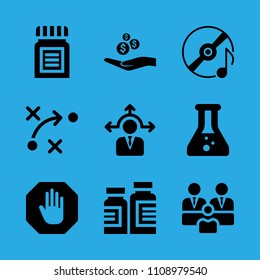 compact disc, strategy, medicine, alms, stop, medicine, decision making, group and chemistry vector icon. Simple icons set