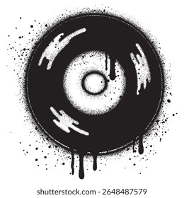 Compact disc or Vinyl record in urban graffiti style with black spray paint. vector illustration.