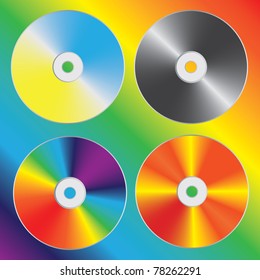 Compact discs set with optical spectrum diffraction effect. Vector illustration.