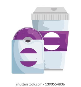 compact disk and beverage container with company emblem