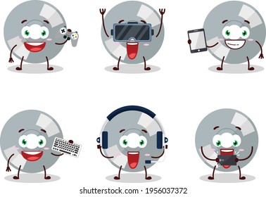 Compact disk cartoon character are playing games with various cute emoticons