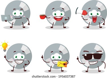 Compact disk cartoon character with various types of business emoticons