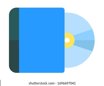 Compact disk or CD digital optical data storage format. Round shaped tool to write audio, music and films on it. Object made of thick, polycarbonate plastic. Vector illustration in flat style