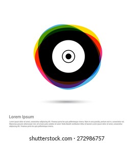 Compact disk CD or DVD icon, White pictogram icon creative circle Multicolor background. Vector illustration. Flat icon design style