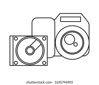 compact disk device and camera photographic vector illustration design