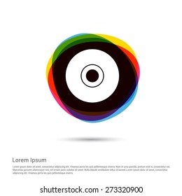 Compact disk icon. Cd or DVD symbol Icon, White pictogram icon creative circle Multicolor background. Vector illustration. Flat icon design style
