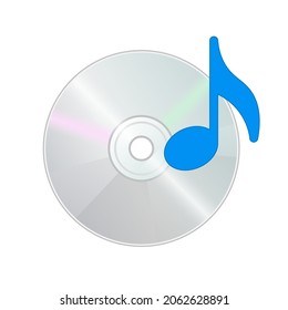 Compact disk icon with music note for disk drive in personal computer