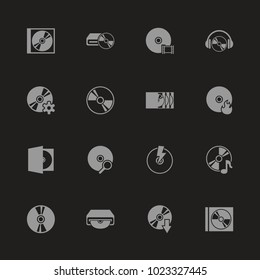 Compact Disk icons - Gray symbol on black background. Simple illustration. Flat Vector Icon.