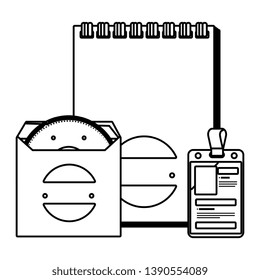compact disk and notepad ,badge with company emblem