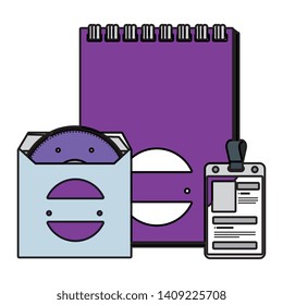 compact disk and notepad ,badge with company emblem