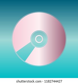Compact disk symbol. CD or DVD icon. Vector. Pink bronze gradient icon at turquoise gradient background.
