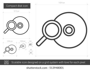 Compact disk vector line icon isolated on white background. Compact disk line icon for infographic, website or app. Scalable icon designed on a grid system.