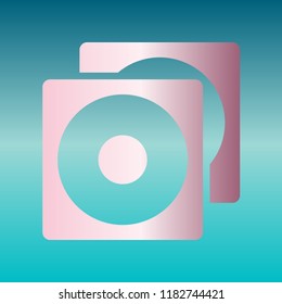 Compact disks icon. Vector. Pink bronze gradient icon at turquoise gradient background.