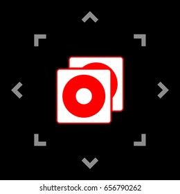 Compact disks icon. Vector. White icon in gray focus like mandala on black background.