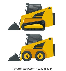 Compact Excavators. Steer Loader side view isolated on a white background