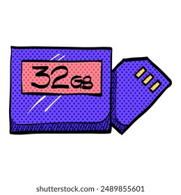 Compact flash and SD card halftone icon hand drawn color vector illustration