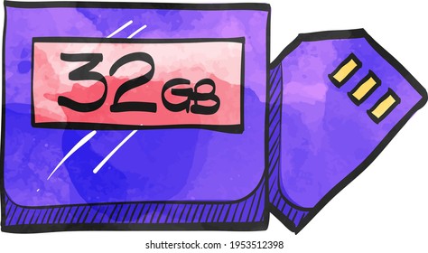 Compact flash and SD card icon in watercolor style.