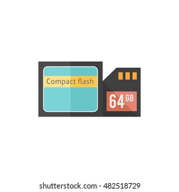 Compact flash and SD card icon in flat color style. Computer photography store image file data digital