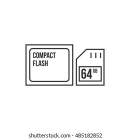 Compact flash and SD card icon in thin outline style. Computer photography store image file data digital