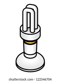 Compact fluorescent energy saver light bulb in a bulb holder.