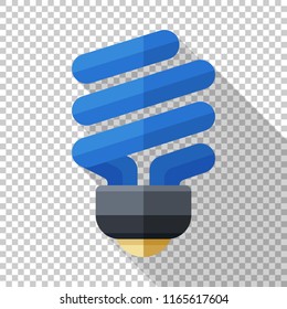 Compact fluorescent lamp icon in flat style with long shadow on transparent background
