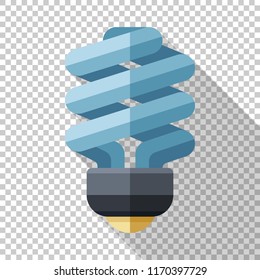 Compact fluorescent lamp icon in flat style with long shadow on transparent background