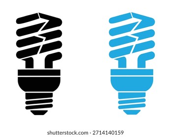 Kompakte Leuchtstofflampe Symbole schwarz und blau. Energiesparlampe Glyph Symbol für cfl Lampe Leuchtstofflampe und umweltfreundliche Elektrizität Vektorgrafik Vektor Solid Glyph 