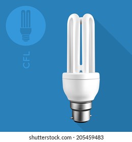 Compact Fluorescent Light Bulb On Flat Blue Background