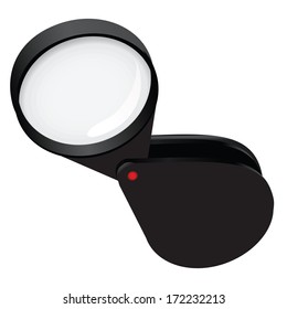 Compact foldable magnifying glass in a plastic housing. Vector illustration.