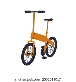 Compact folding bicycle. Eco-friendly urban transport, vehicle. City bike, modern portable foldable design with handlebars, pedals. Flat graphic vector illustration isolated on white background