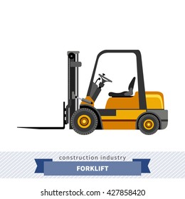 Compact forklift industrial crane. Side view crane isolated vector illustration