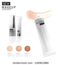 Compact foundation ads, attractive makeup product  on  background, 3d illustration