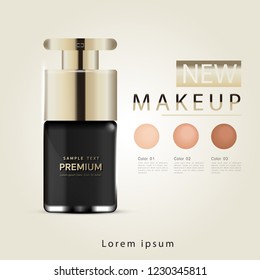 Compact foundation ads, attractive makeup essential product with texture, 3d illustration