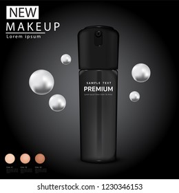 Compact foundation ads, attractive makeup essential product with texture, 3d illustration