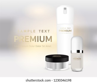 Compact foundation ads, attractive makeup essential product with texture, 3d illustration