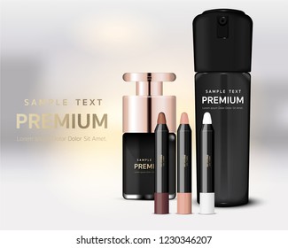 Compact foundation ads, attractive makeup essential product with texture, 3d illustration