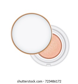 Compact foundation ads, attractive makeup essential product with texture isolated on glitter background, 3d illustration