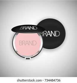 Compact foundation ads, attractive makeup essential product with texture isolated on glitter background,cosmetics