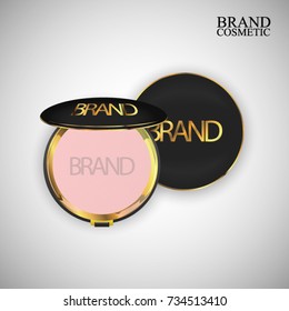 Compact foundation ads, attractive makeup essential product with texture isolated on glitter background,