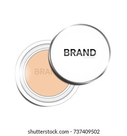 Compact foundation ads, attractive makeup essential product with texture isolated on glitter background, 3d illustration