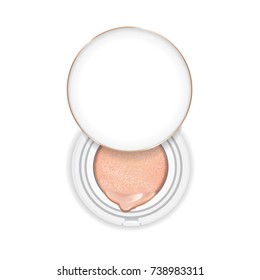 Anuncios de base compactos, producto esencial de maquillaje atractivo con textura aislada en el fondo del brillo, ilustración 3d