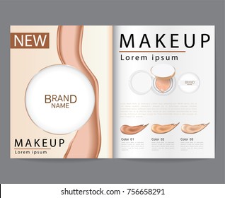 Compact foundation ads, attractive makeup essential product with texture isolated on glitter background, 3d illustration