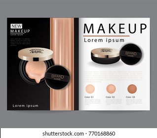 Compact foundation ads, attractive makeup essential product with texture isolated on glitter background, 3d illustration
